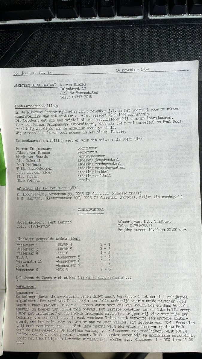 Clubblad 14 november 1989